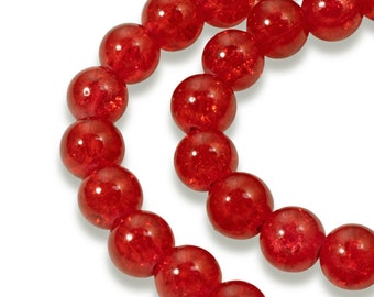 8mm Red Round Glass Crackle Beads, Holiday Christmas Beads 50/Pkg