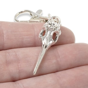 Gothic Raven Skull Key Fob Bag Charm, Protection Amulet Clip-On Accessory