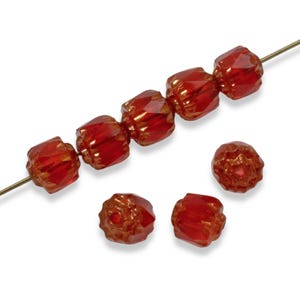 Christmas Czech Glass Beads, Siam Red Cathedral Beads, 25-Pack 6mm Faceted Crown Beads with Bronze Ends, Holiday Jewelry Making Supplies
