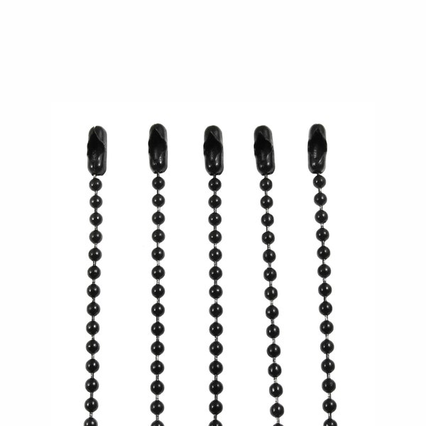 5/Pkg Black Coated Steel Ball Chain Necklaces | #3 Dog Tag | 2.4mm 30"