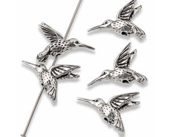 5 Silver Hummingbird Beads, TierraCast Pewter Bird Animal Bead for DIY Jewelry Making, Nature Lovers, or Hummingbird Conservation