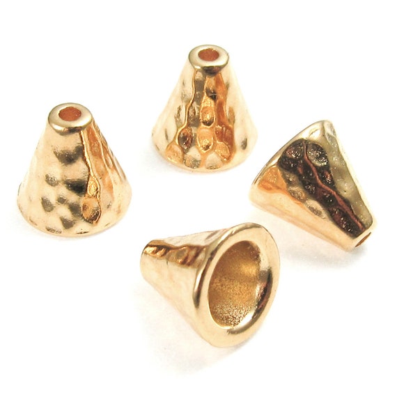4 TierraCast Pewter Bead Bell Caps-BRIGHT GOLD TALL RADIANT CONE 4 TierraCast Pewter Bead Bell Caps-BRIGHT GOLD TALL RADIANT CONE