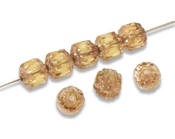 25 Pale Honey Yellow Faceted 6mm Crown Cathedral Beads, Czech Glass Beads for Jewelry Making