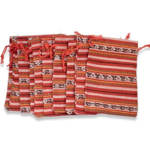 Red Striped Fabric Drawstring Pouches, Rectangle Cloth Gift Bags for Jewelry & Party Favors 10-Pack