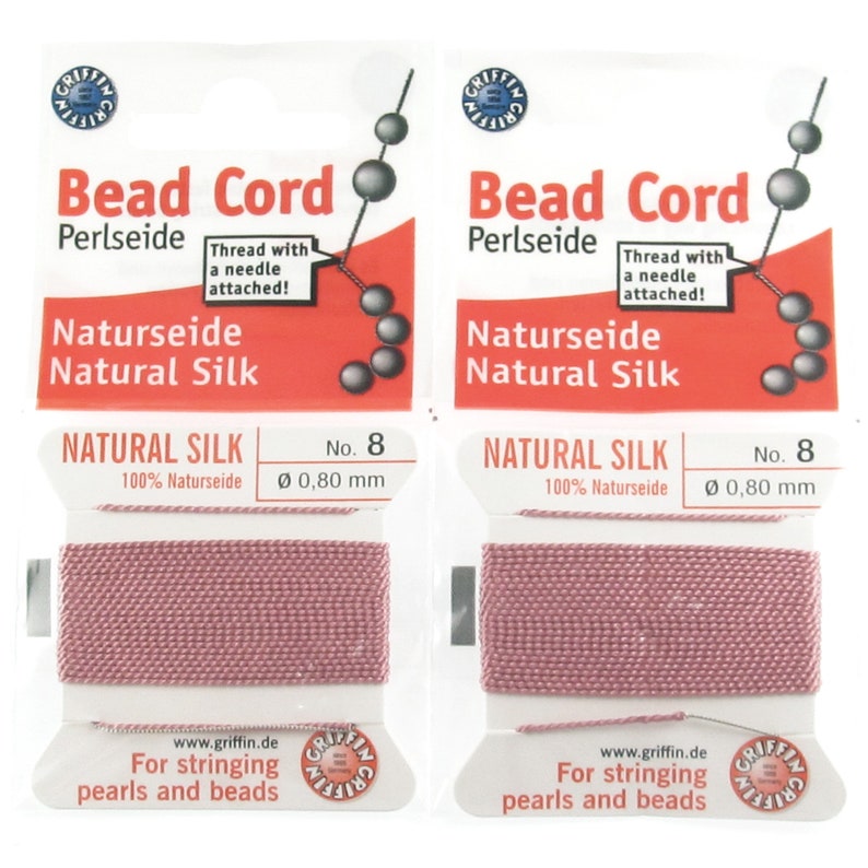 Beading Cord Needles Griffin Silk Thread 2 Pack Dark Pink Size 8