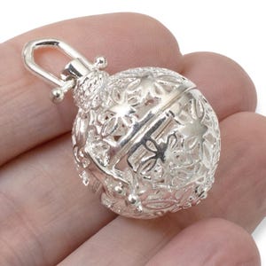 Silver Cage Pendant with Butterfly Design - Hollow Aromatherapy Locket - For Small Stones and Keepsakes