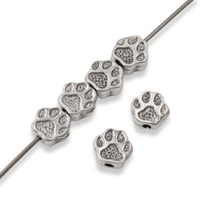 Silver Paw Print Beads, TierraCast Designed 10-Pack Dog-Themed Jewelry Crafting Pet Lover Gift image 2