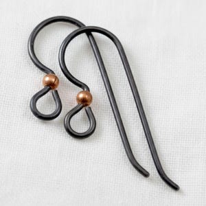 Black Niobium Earring Hooks with Copper Bead: Hypoallergenic Matte Black Sensitive Ears USA Made Mixed Metal Dark Boho 10-Pack