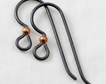 Black Niobium Earring Hooks with Copper Bead: Hypoallergenic Matte Black Sensitive Ears USA Made Mixed Metal Dark Boho 10-Pack