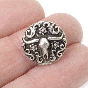 Silver Longhorn Buttons, Steer Skull Design 4-Pack for Jewelry Making, Rustic Accessories & Southwestern Gifts