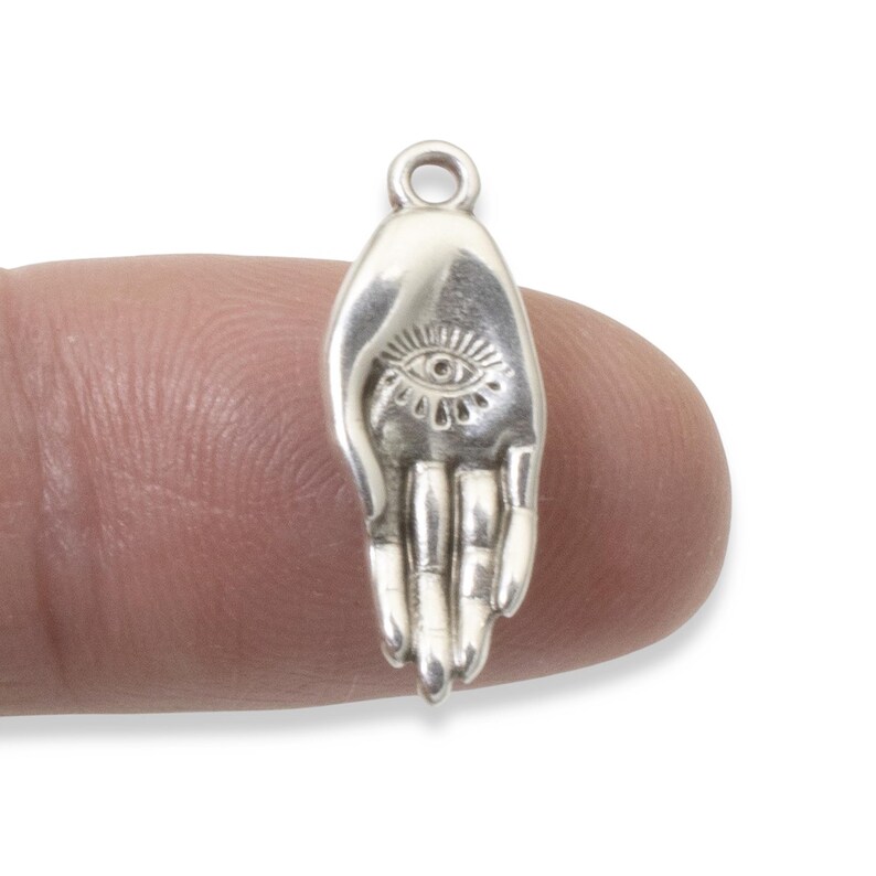 Evil Eye Hand Pendant, 4-Pack Silver Mystical Eye Palm Protection Symbol, Spiritual Jewelry Making Supply, European Zamak image 2