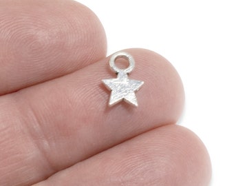 30 Silver Star Charms, Small Metal Flat Celestial North Star for DIY Jewelry, Minimalist Earrings, Bracelets, Necklaces
