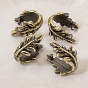 Antique Brass Leaf Pinch Bails - 4-Pack Botanical Leaf Design for Jewelry-Making