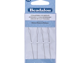 Beadalon Collapsible Eye Needles Medium 2.5" 4-Pack, Flexible Beading Needles, Jewelry Making Supplies, Seed Bead Threading Tool