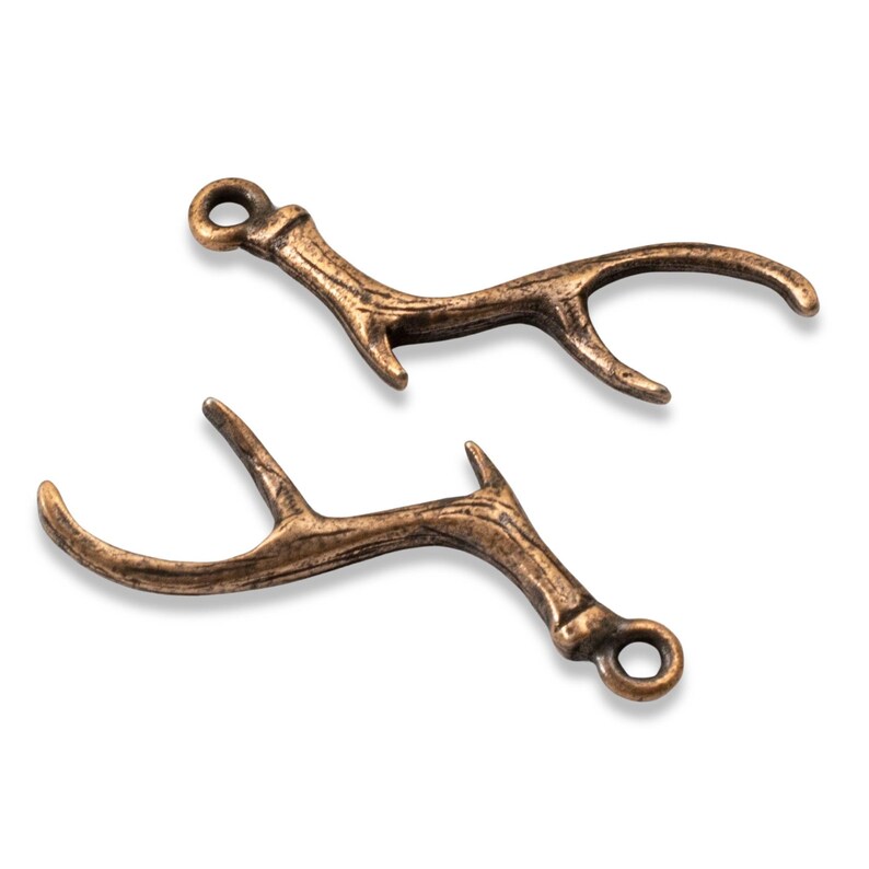 2 Copper Antler Charms - Nunn Design - Plated Pewter - Artisan Jewelry Making - Nature and Rustic Jewelry & Crafts image 4