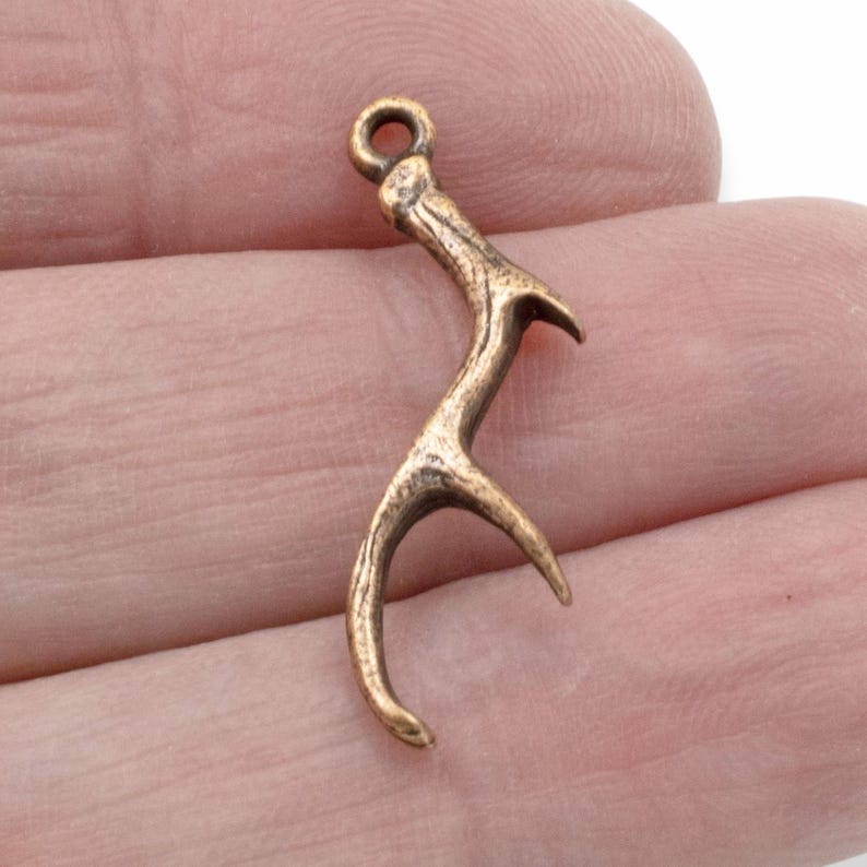 2 Copper Antler Charms - Nunn Design - Plated Pewter - Artisan Jewelry Making - Nature and Rustic Jewelry & Crafts image 5