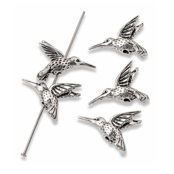 5 Silver Hummingbird Beads, TierraCast Pewter Bird Animal Bead for DIY Jewelry Making, Nature Lovers, or Hummingbird Conservation