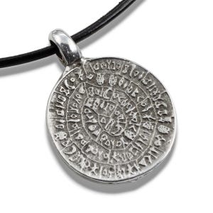 Silver Phaistos Disc Pendant: Ancient Greek Mystery Charm 25mm Double-Sided Undeciphered Script Historical Archaeology Jewelry 1Pc