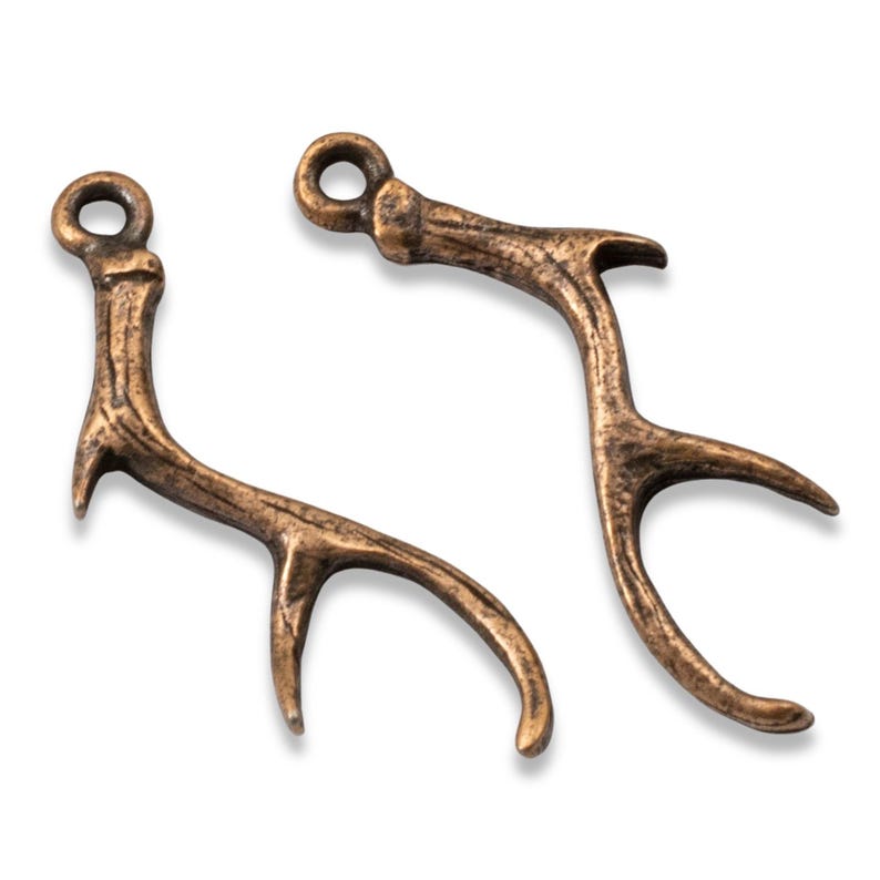 2 Copper Antler Charms - Nunn Design - Plated Pewter - Artisan Jewelry Making - Nature and Rustic Jewelry & Crafts image 2