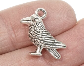 Silver Raven Charms, Metal Animal Bird Charm 10/Pkg