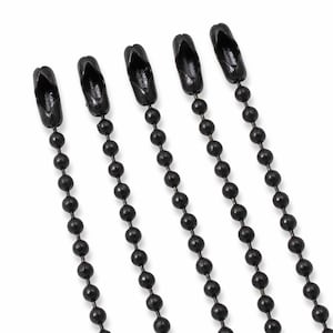 Black Ball Chain Necklaces, 5-Pack 30" Steel Chains, #3 Dog Tag Style, DIY Jewelry Making, Customizable Craft Supplies