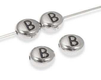 Silver "B" Alphabet Beads, Oval Letter For Personalized Jewelry 4/Pkg