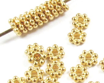 50 Bright Gold 4mm Daisy Spacer Beads, TierraCast Pewter Heishi for DIY Jewelry