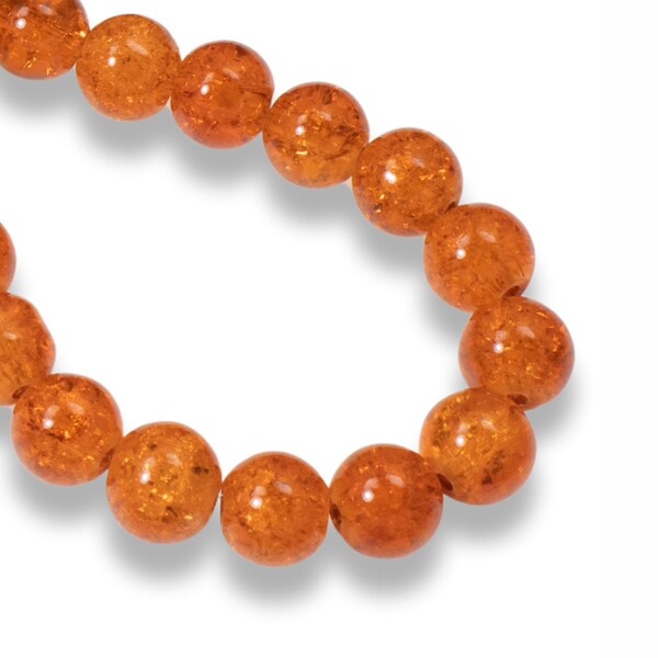 50 Orange 8mm Round Glass Crackle Beads, For Halloween & Fall Jewelry Making, Cracked Vintage Look for Handmade Jewelry, Jewelry Artist Gift