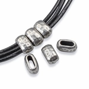 Antique Pewter Distressed Barrel Beads, 6-Pack Large 6x2mm Hole Leather Crimp