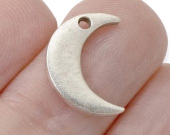 Celestial Moon Charms Silver, 2Pc Crescent Metal Stamping Flat Tags, DIY Jewelry Making, Personalized Earring and Charm Necklace Supplies