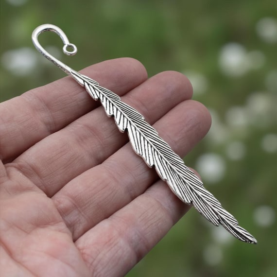 Silver Feather Bookmarks: Customizable Zinc Alloy Charm Base 5-Pack