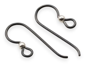 Black Niobium Ear Wires + 2mm Sterling Silver Bead Accent: Hypoallergenic Professional Jewelry Making, Sensitive Ears, 10-Pack USA Made