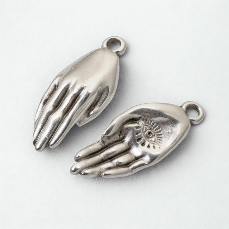 Evil Eye Hand Pendant, 4-Pack Silver Mystical Eye Palm Protection Symbol, Spiritual Jewelry Making Supply, European Zamak image 1