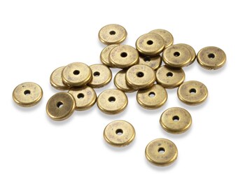 100/Pkg Antique Brass Spacer Beads - TierraCast Design - 8mm Heishi Disk Beads for Bracelets & Necklaces