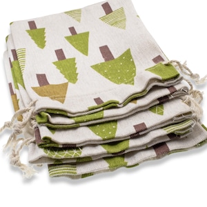 Woodland Tree Drawstring Bags: Rustic Christmas Gift Bags Holiday Party Favors Nature Outdoor Winter Bags 5x7 Burlap 5-Pack