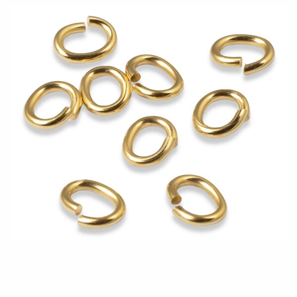 50 Bright Gold Heavy Duty Large Oval Jump Rings | TierraCast 17 Gauge With Unique Oval Shape for Enhanced Durability