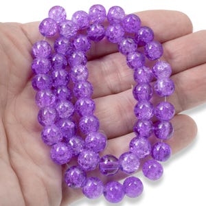 50 Light Purple Crackle Glass Beads 8mm Round - DIY Jewelry Making Supplies for Bracelets & Necklaces
