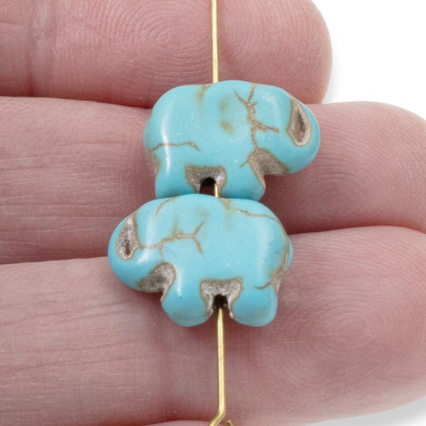 20 Turquoise Blue Elephant Beads - Small Lucky Elephants - Animal Beads - Boho Jewelry Supply