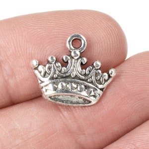 10 Crown Charms - Silver Metal Royalty Crown Pendants - King/Queen Jewelry - Mardi Gras Jewelry Making Supplies