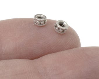 20 Silver Rococo 4mm Beads, Small Dotted Spacers for Handmade Jewelry