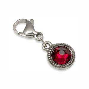 January Birthstone Clip-On Charm - Garnet Red European Crystal + Lobster Clasp -Unique Present for Birthday - Small Gift Idea