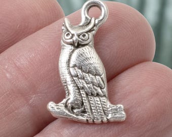 Owl Charms: 4-Pack Antique Silver Nature Pendants, Wildlife Jewelry Making Supplies, Woodland Bird Animal Charms