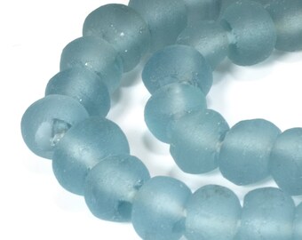 Aqua Blue Green Recycled Glass Beads, Rustic 8mm Round Beads, 50/Pcs