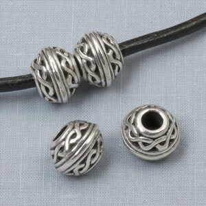 Celtic Large Hole Beads: Antique Silver Rope Pattern for Leather Cord 4-Pack