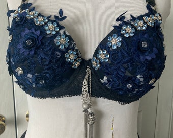 Tribal, Tribal, fusion, bellydance, fantasy, midnight, blue, festival, costume bra