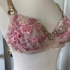 Rhinestone, sequin, rose, ivory, fantasy, Bellydance, festival, Bra