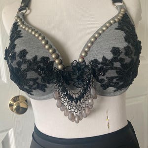 Tribal. tribal fusion, dark fusion, goth, Halloween, grey and black, bellydance, festival, bra