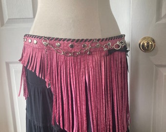 Burning Man, Festival, Fringe, fantasy, pink, chains, leather wrap, skirt