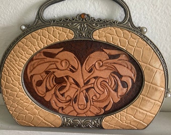 Leather art, vintage frames, hand, carved, handtools, one of a kind