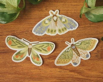 Botanical Moths Sticker Pack | Set of 3 Floral Butterflies | Durable Waterproof Vinyl